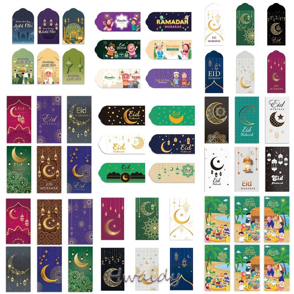 HWAIDY 6 Thẻ Tiền, Giấy Dày Eid Mubarak Phong Bì Tiền Mặt, Truyền Thống Nhiều Màu Sắc Eid Al-fitr Tiếp Liệu Cho Gia Đình Tập Hợp