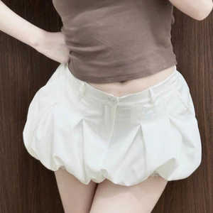 Quần Short Bí Phồng Cạp Trễ 2 Lớp Viền Quần Đùi Nữ - Quần Short Form Bí Phồng Cạp Trễ Chất Gió Nhăn Tôn Dáng