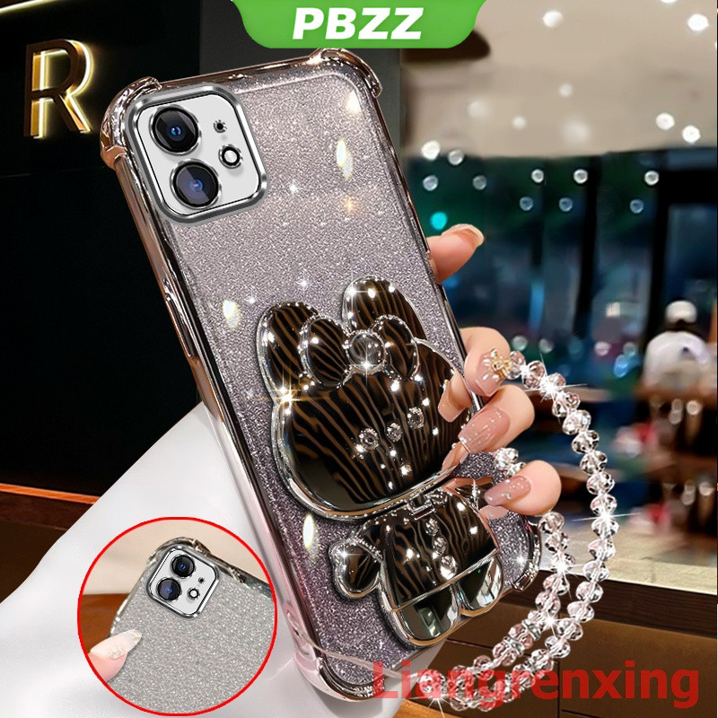 FOR ốp lưng Ốp điện thoại cho iPhone 12 Pro Max 13 Pro Max 11 Pro Max 12 Mini, vỏ mềm chống sốc, thiết kế mới, gương trang điểm thỏ có giá đỡ và dây đeo SJSFTUZJ02