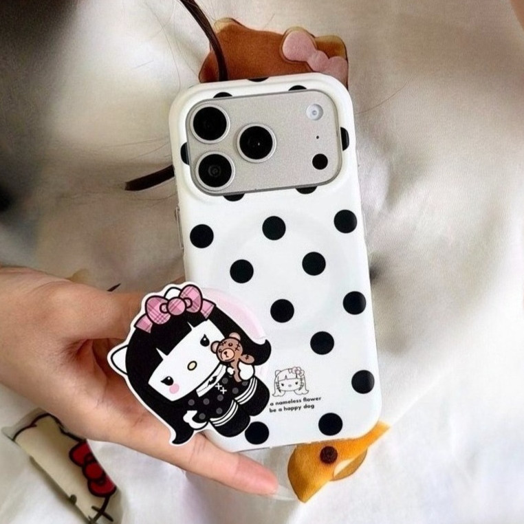 Ốp Lưng Cứng Tương Thích Với iPhone 13 14 14Pro 14ProMax 15 15Pro 15ProMax 16 16Pro 16ProMax 17 17Pro 17ProMax Vỏ Nam Châm Họa Tiết Chấm Sóng Đen