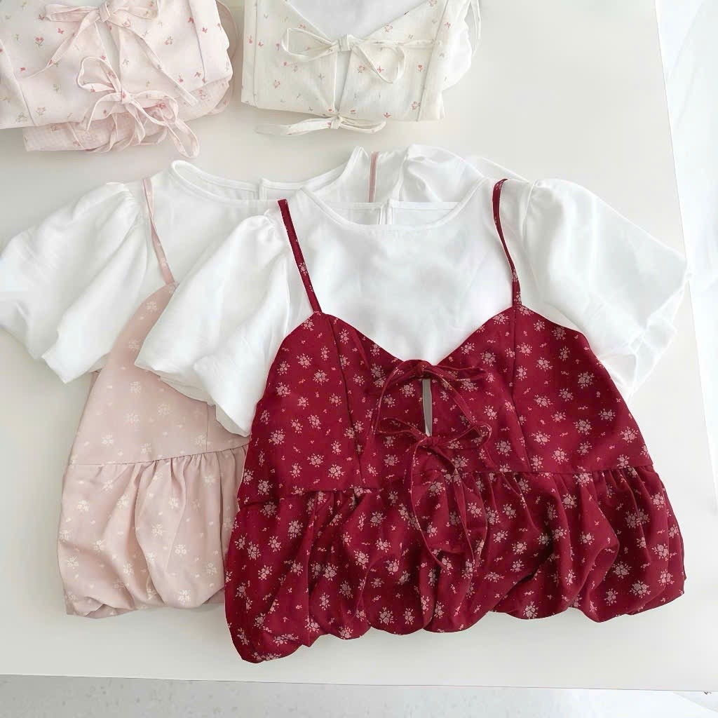 SET ÁO HOA NHÍ + SƠMI TAY PHỒNG DỄ THƯƠNG 12 THÁNG SÁU CLOTHING MA818244444