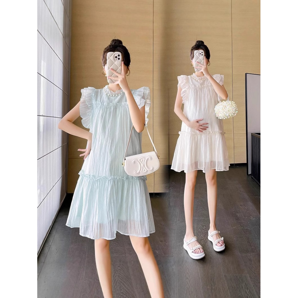 Đầm dành cho các mẹ bầu, phong cách Hàn Quốc, váy Tencel nhẹ nhàng, thoáng khí, xếp ly, chất liệu mềm mại