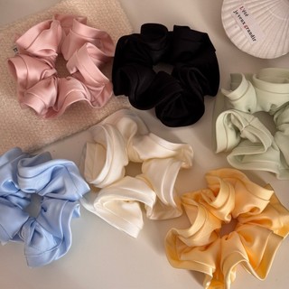 Hululu - Dây buộc tóc nữ màu trơn satin nấm cạnh scrunchy phong cách Hàn Quốc