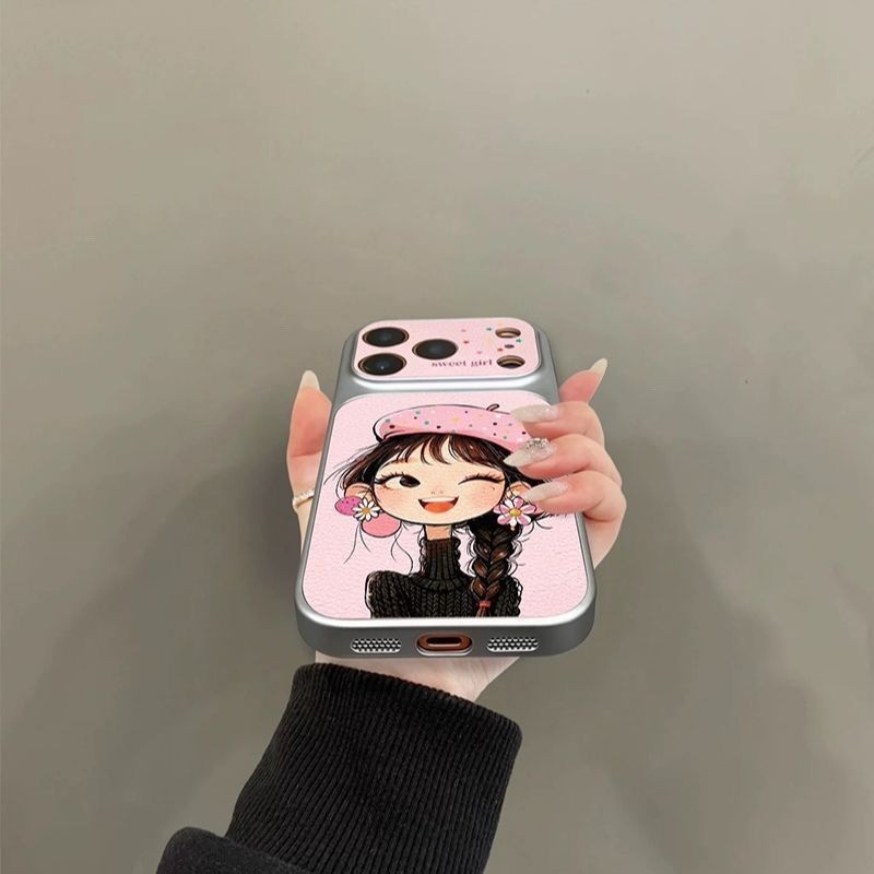 Ốp điện thoại Tpu mềm bện dài cho bé gái Hàn Quốc cho IPhone 17 13 15 14 13 12 11 Promax PRO MAX Dễ thương, Chỉ dành cho bé gái, Bạc có bảo vệ Camera