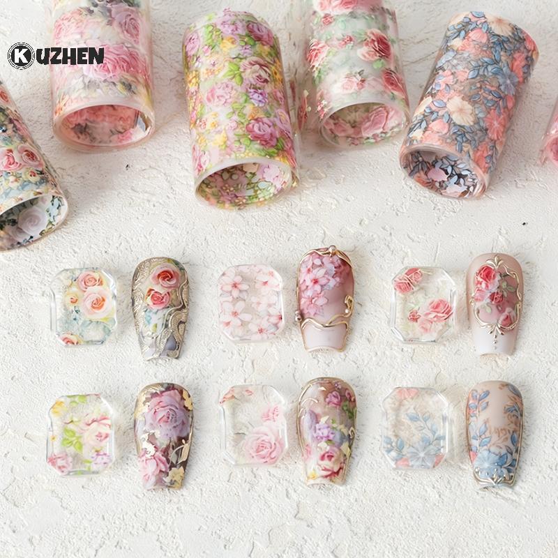 KUZHEN Hoa Nail Transfer Foil Stiers 100cm Hoa Hồng Giấy Cho Salon Và Gia Đình DIY Làm Móng Tay Sáng Tạo Thiết Kế Móng Tay HOT