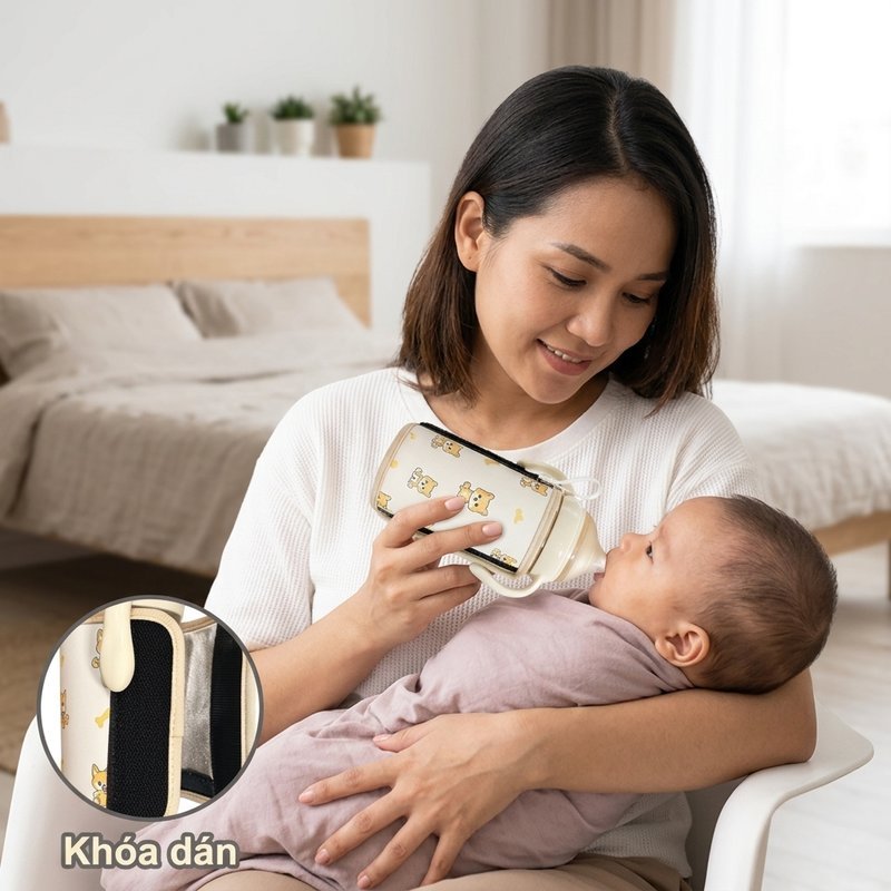 túi ủ bình sữa thông minh 3 mức nhiệt vải polyester chịu nhiệt phù hợp đa loại bình dùng du lịch xe