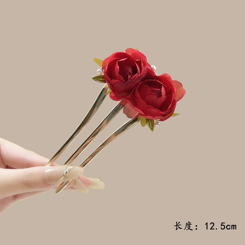 Kẹp tóc hình chữ U thiết kế hoa mẫu đơn, kẹp tóc mới từ Trung Quốc