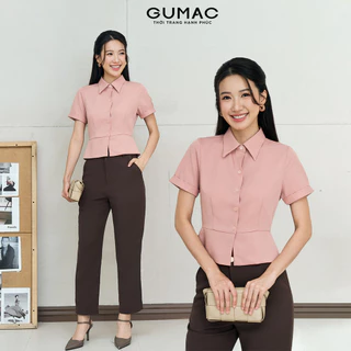 Áo sơ mi nữ dáng lửng GUMAC ôm eo tay ngắn lai lật chéo ý mềm mịn thoáng mát  LAF0518