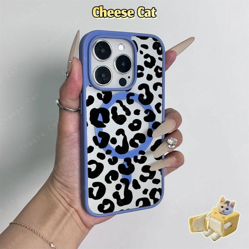 ins Họa tiết da báo đen Ốp điện thoại từ tính cho iPhone 11 12 13 14 15 16 17 Pro Max 7 Plus XR Xs Max