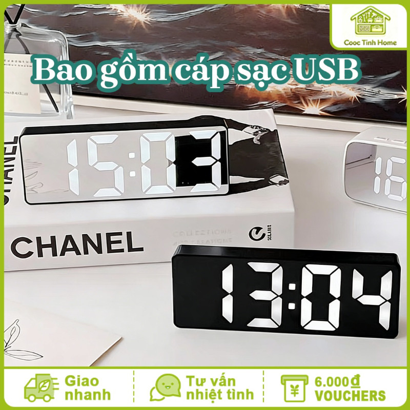 Đồng Hồ LED Để Bàn - Mặt Gương Phong Cách Nhật, Hiển Thị Đa Dạng, Âm Báo Thức Rõ, Thiết Kế Hiện Đại, Cáp USB