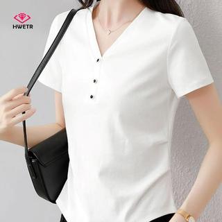 Áo Thun Nữ Tay Ngắn Slim Fit V-Neck Đơn Giản Màu Trắng