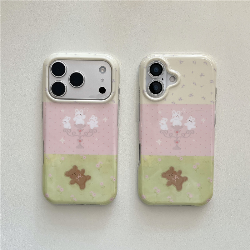 IPhone 17 Pro max 16 Pro max Chắp vá Họa tiết gấu bãi cỏ TPU materia IMD quá trình in hai lớp Vỏ điện thoại