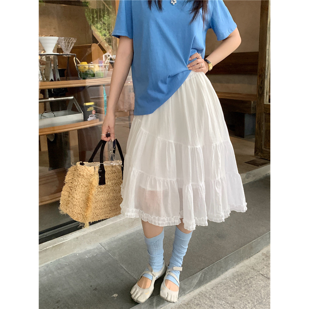 SUXI Váy dài chữ A xù kiểu Pháp, phong cách mới, phù hợp mùa hè 260330