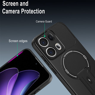 Dành Cho OPPO Reno 13 Pro 5G / 13F Ốp điện thoại Sợi Carbon Kết Cấu Mặt Sau Cứng Từ Tính Có Chân Đế Mềm TPU Cạnh Chống Sốc Mỏng Bao