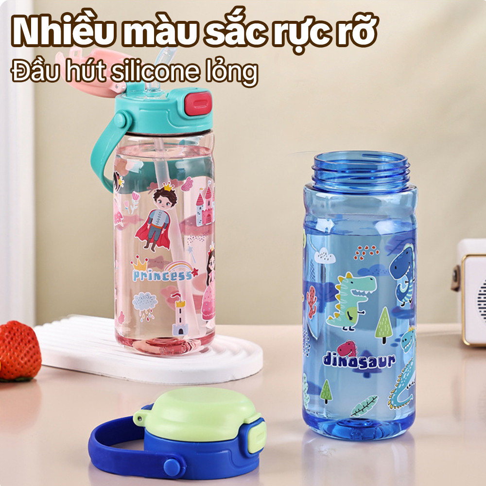 Bình nước trẻ em 550ml, cốc nhựa bền chắc, chống rò rỉ, có ống hút và tay cầm, thích hợp cho trẻ nhỏ.