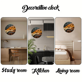 Đồng hồ treo tường tròn im lặng gỗ phong cách Bắc Âu 2D, trang trí nhà ở, phòng khách, văn phòng, phòng học, phòng ngủ