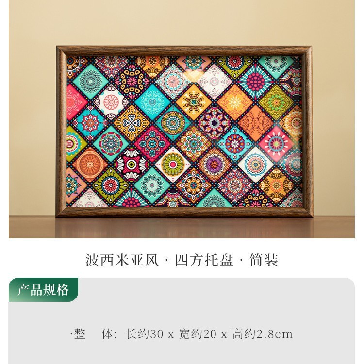 Khay Gỗ Bohemian Đựng Ly Tách Cà Phê Trà Đạo Trang Trí Bàn Làm Việc Phụ Kiện Decor Chụp Ảnh Vintage Cao Cấp Sang Trọng Đẹp