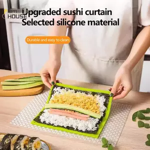 PlumHOUSE Thảm silicon cán tre giả, chống dính, bền, tái sử dụng, dùng làm sushi cuộn