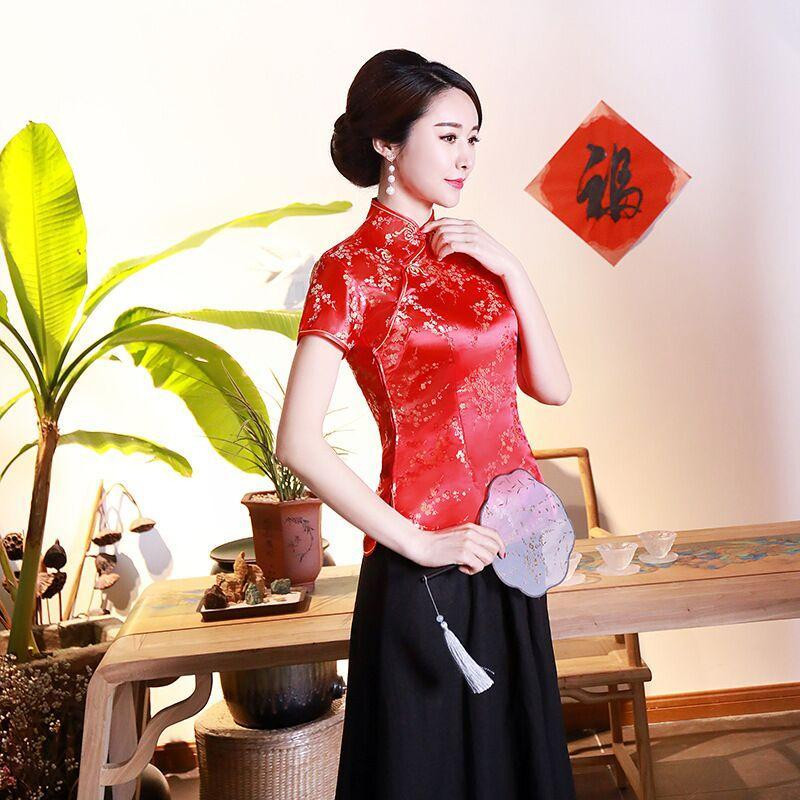 Áo sườn xám phong cách Đường dành cho nữ, có nút, phù hợp mùa hè