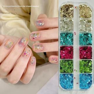 [hatheaven] 12 lưới ngôi sao kim sa 3D nhiều màu, đinh tán lấp lánh, phụ kiện trang trí DIY móng tay nghệ thuật