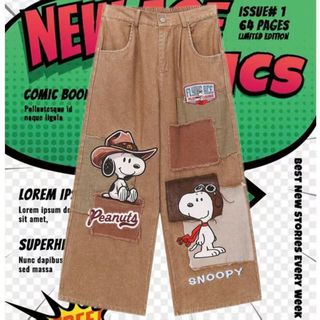 Quần Jean Nữ Ống Rông Thêu Hình Hoạt Hình Snoopy Retro, Giặt Machine Friendly
