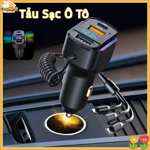 Tẩu Sạc Ô Tô 65W Cáp Lò Xo, Sạc Nhanh Đa Năng Có Đèn LED, Tương Thích Mọi Điện Thoại Máy Tính Bảng