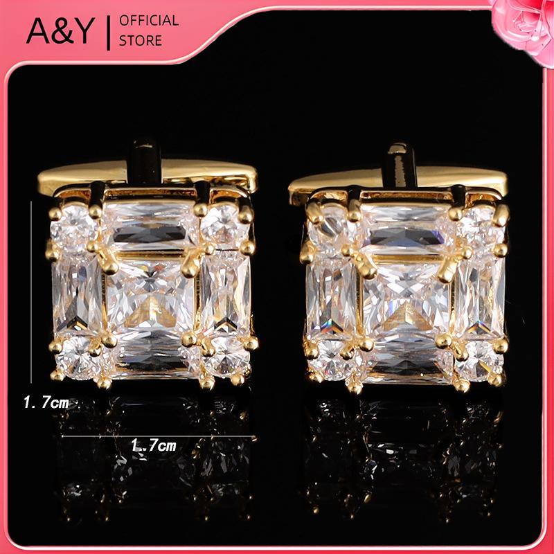 A & Y Thời Trang Cao Cấp Kim Cương Giả Zircon Khuy Măng Sét Nam Trang Sức Cao Cấp Áo Sơ Mi Cuff Link.