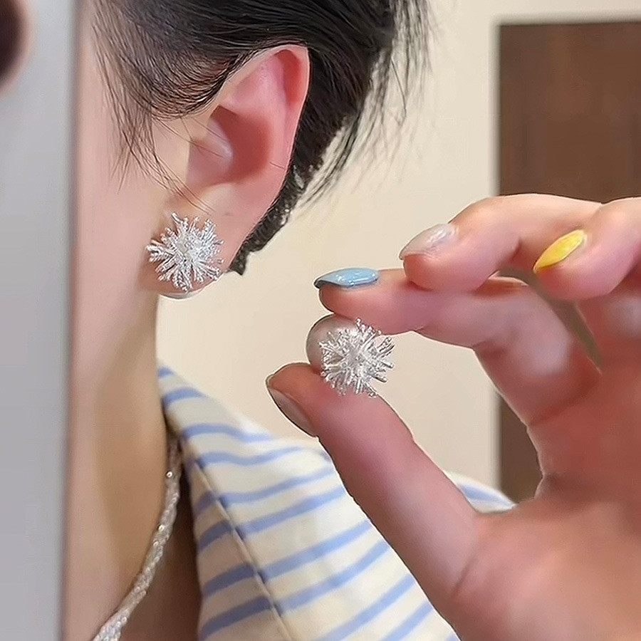 Bông tai zirconia pháo hoa với thiết kế linh hoạt hai mặt, trang sức tối giản và sang trọng dành cho nữ