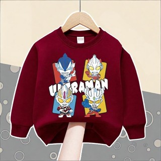 Áo nỉ mỏng, thoải mái, in một mặt hình Ultraman và Spiderman dành cho bé trai, thích hợp mặc ngoài trời.