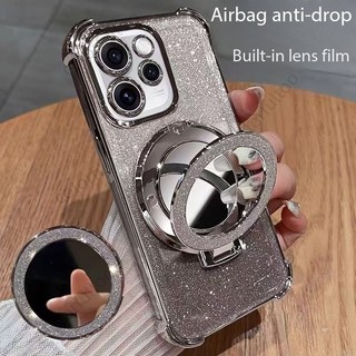 Vỏ Oppo Reno16F Cho Oppo Reno 16 15 Pro Max Mini 15FS Reno15Pro 16Pro 16FS 5G Vỏ Điện Thoại Mềm Lấp Lánh Trong Suốt Gương Giá Đỡ Vòng Từ Tính Giá Đỡ Túi Khí Bảo Vệ