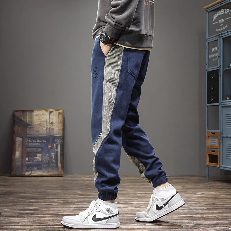 Mùa Thu Gấu Thêu Màu Sắc Tương Phản Khâu Quần Legging Nam Rời Phù Hợp Với Quần Lót Hợp Thời Trang Hậu Cung Nhật Bản Trou