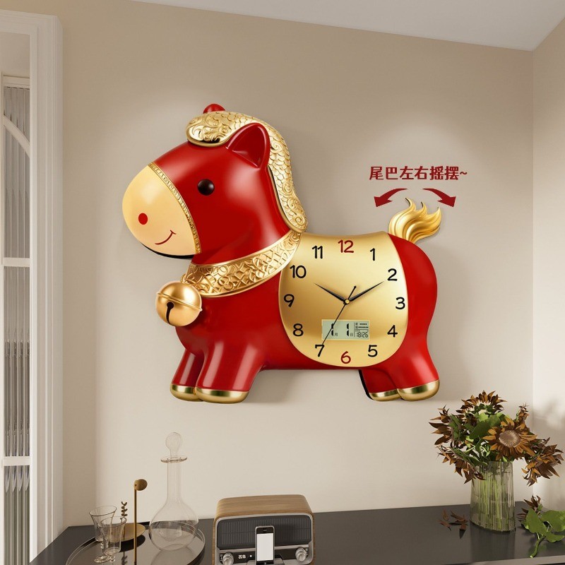 Hoạt Hình Thiết Kế Ngựa Đồng Hồ Treo Màu Gỗ Sway Đồng Hồ Treo Tường Trang Trí Tranh Đồng Hồ Nhà Hàng Trang Trí Tường Năm Mới Đồng Hồ Trang Trí