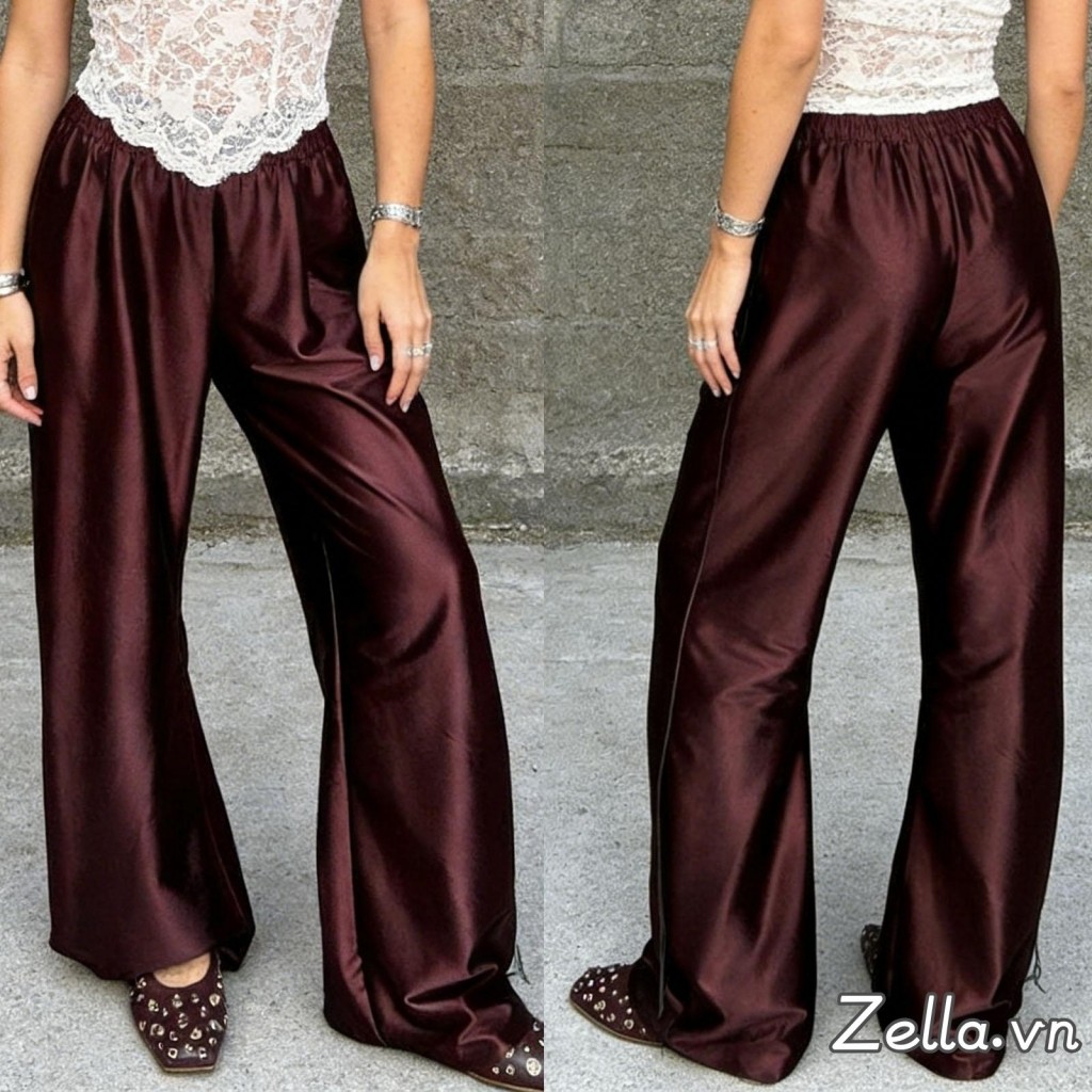 Quần Satin Nữ Xuân Hè Cao Cấp Màu Trơn Rời Quần Ống Rộng