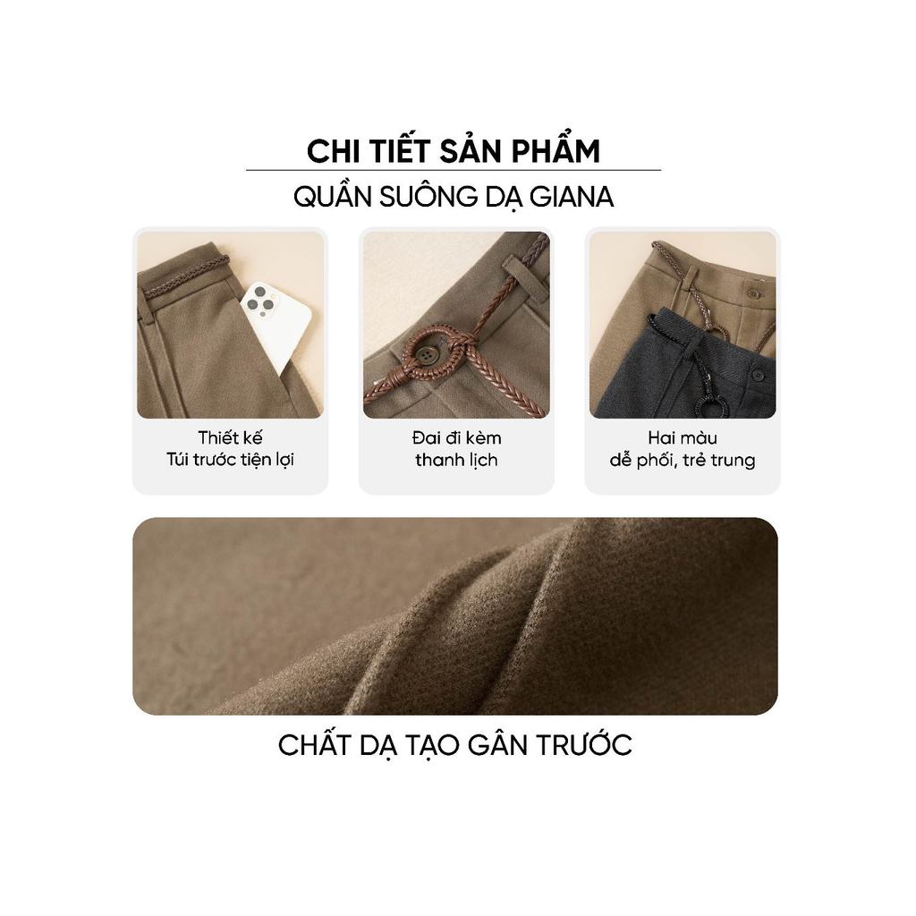 Quần dạ dài nữ GIANA CARDINA tạo gân trước kèm đai 5QDT51