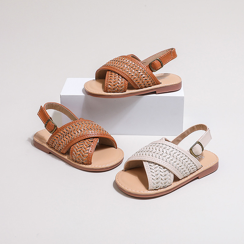Giày sandal nữ mùa hè ngọt ngào, gót giày dệt kim mềm mại và thoáng khí, giày sandal đi biển.
