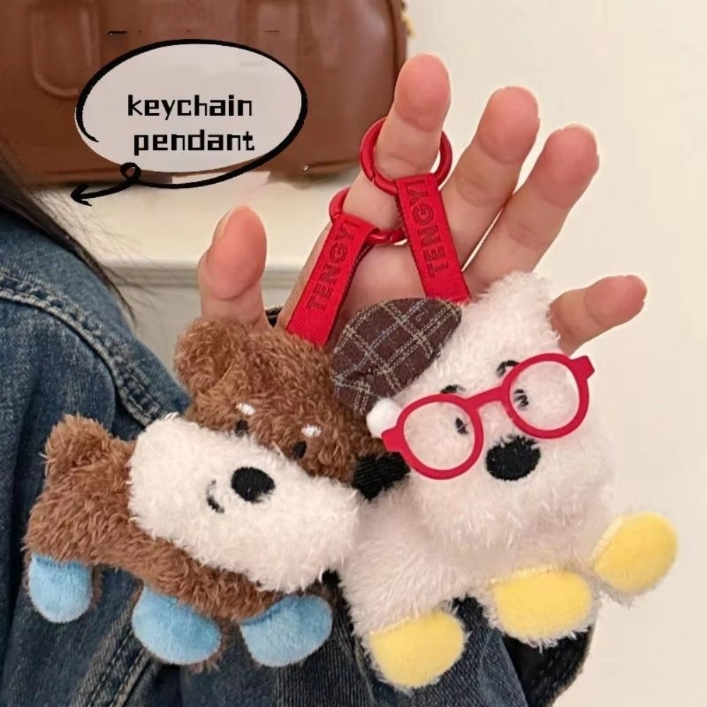 HOBBYIN Móc khóa Mặt dây chuyền trang trí, Mặt dây chuyền chó sang trọng hoạt hình, Ba lô nhân vật chó Mini dễ thương treo trang trí Túi đựng tai nghe Dây