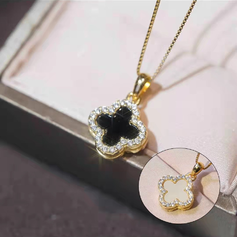 Vòng cổ hai mặt cỏ ba lá may mắn bằng bạc S925