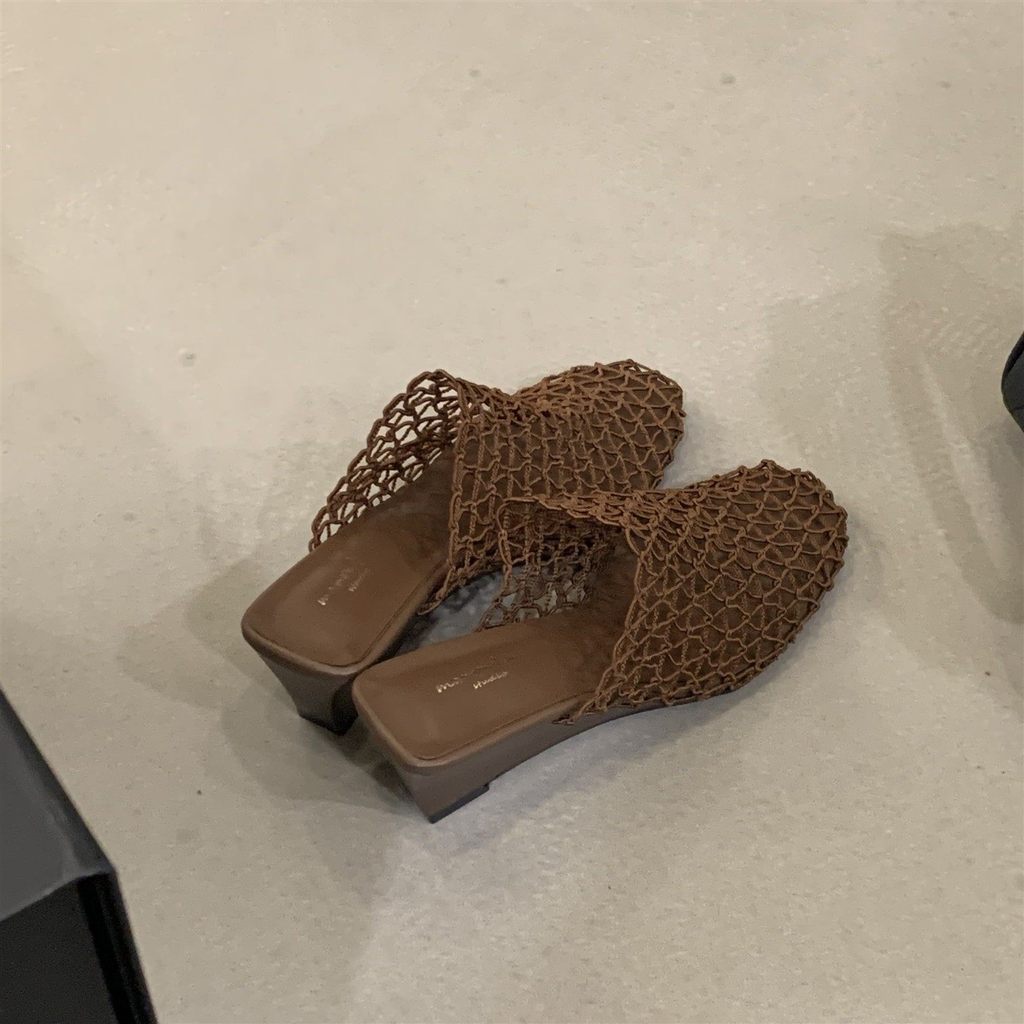 TT Dệt Mules Nữ Nêm Gót Dép Thoáng Khí Đế Dày Lười Dép Dép