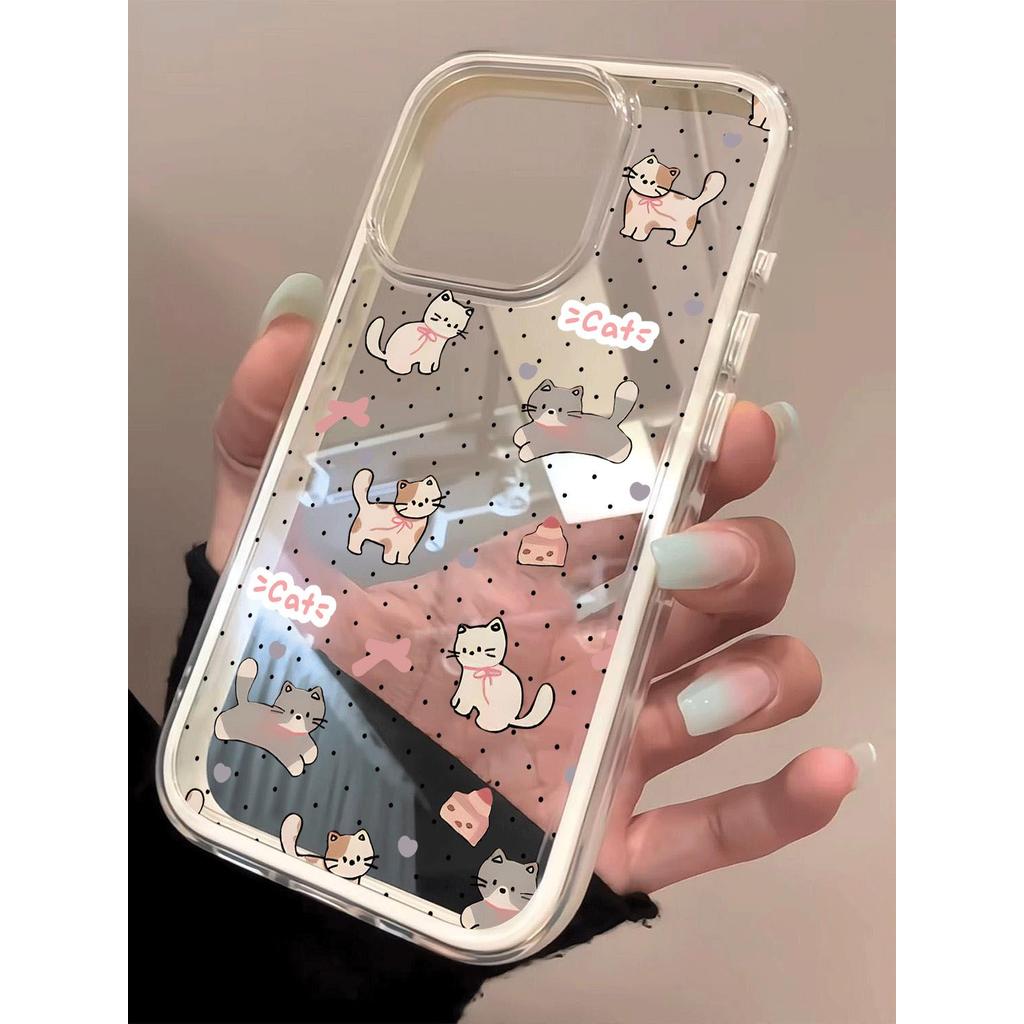 Đen Dot Bow Kitten 3 trong 1 cho 17 16ProMax trường hợp điện thoại 15pro 14plus