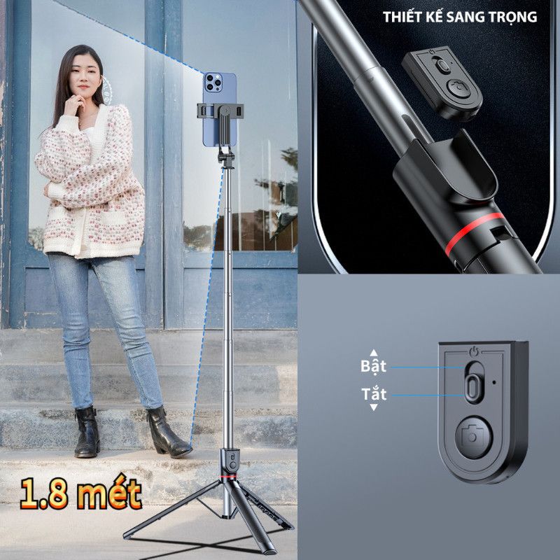Gậy Tự Sướng 1,8m Ổn Định Chống Rung Với Tay Cầm - Giá Đỡ Điện Thoại Đứng Chụp Hình Gậy chụp ảnh