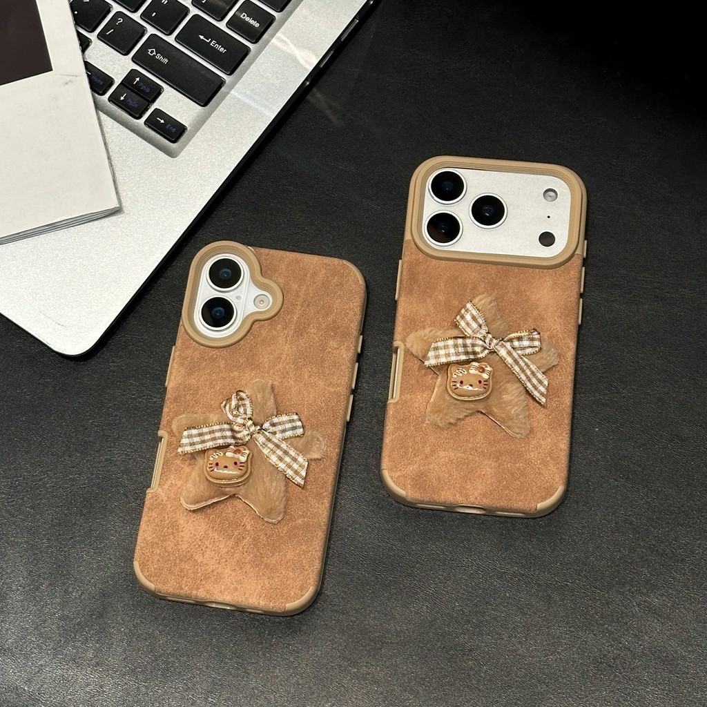 Những ngôi sao 3D trên vải bông màu nâu phù hợp để  iPhone 17 Pro Max  iPhone 17 16 15 14 13 12 11