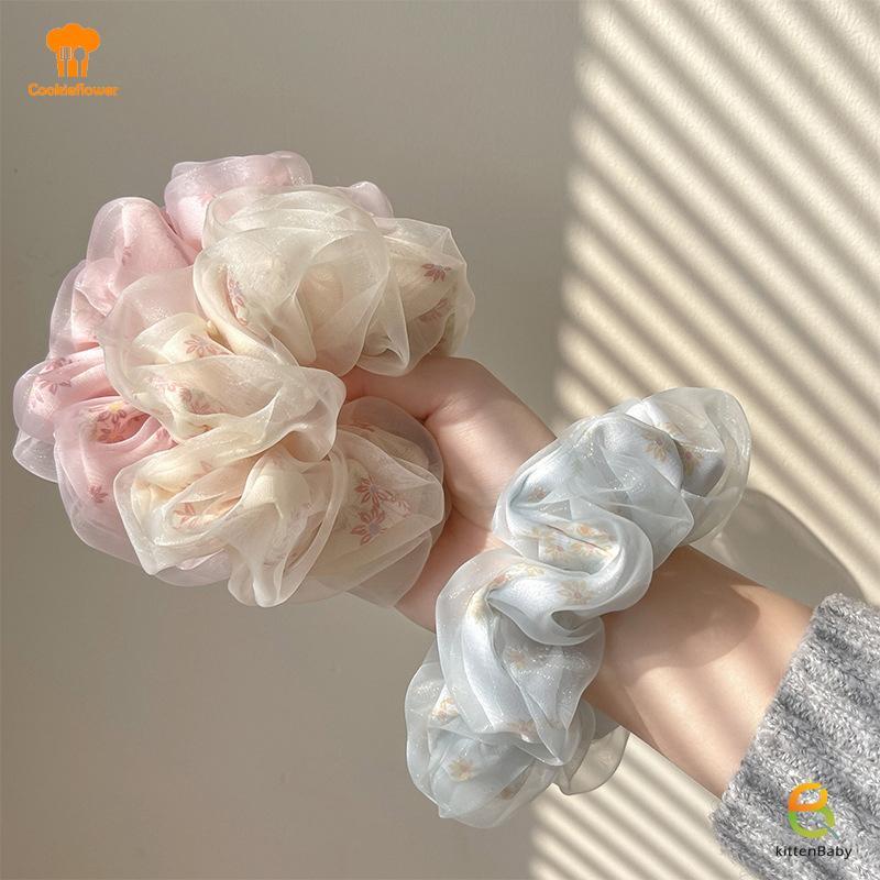 Dây buộc tóc Scrunchie bằng lụa hai lớp Organza hoa ngọt ngào - Phụ kiện tóc cho bé gái