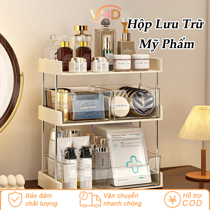 Hộp Đựng Mỹ Phẩm Có Ngăn Kéo 2/3 Lớp - Dung Tích Lớn, Chống Bụi Hiệu Quả, Dùng Để Bàn Trang Điểm & Kệ Phòng Tắm