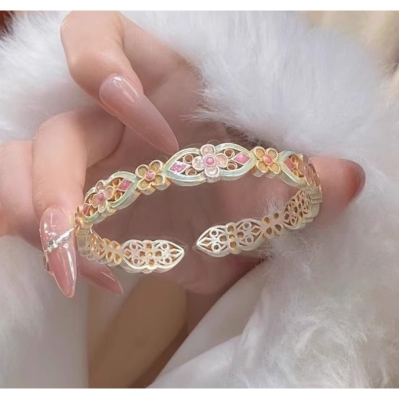 Vòng tay nữ đa năng bằng bạc nguyên khối phong cách quốc gia