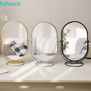 Gương trang điểm FUHUIOT, 360° Gương trang điểm hình bầu dục có thể xoay được, Công cụ trang điểm Khung sắt Trang trí nhà cửa Đơn giản để bàn Gương đứng TableTop