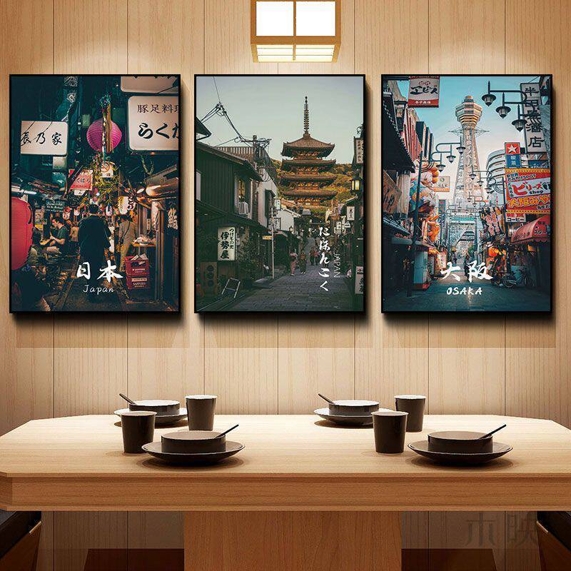Phong Cách Nhật Bản Canvas Treo Tường Nghệ Thuật Khung Tranh Tokyo Osaka Street View Nhà Hàng Sushi BBQ Izakaya Trang Trí Nhà