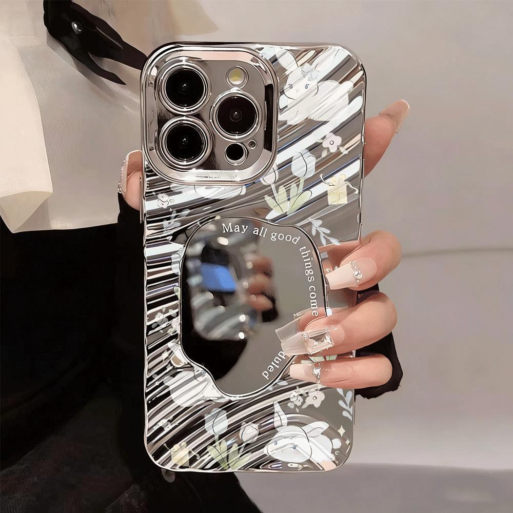Ánh sáng màu thỏ hoa cỏ cho 16 trường hợp iPhone 17Air mạ gương bạc 14 13 11Pro