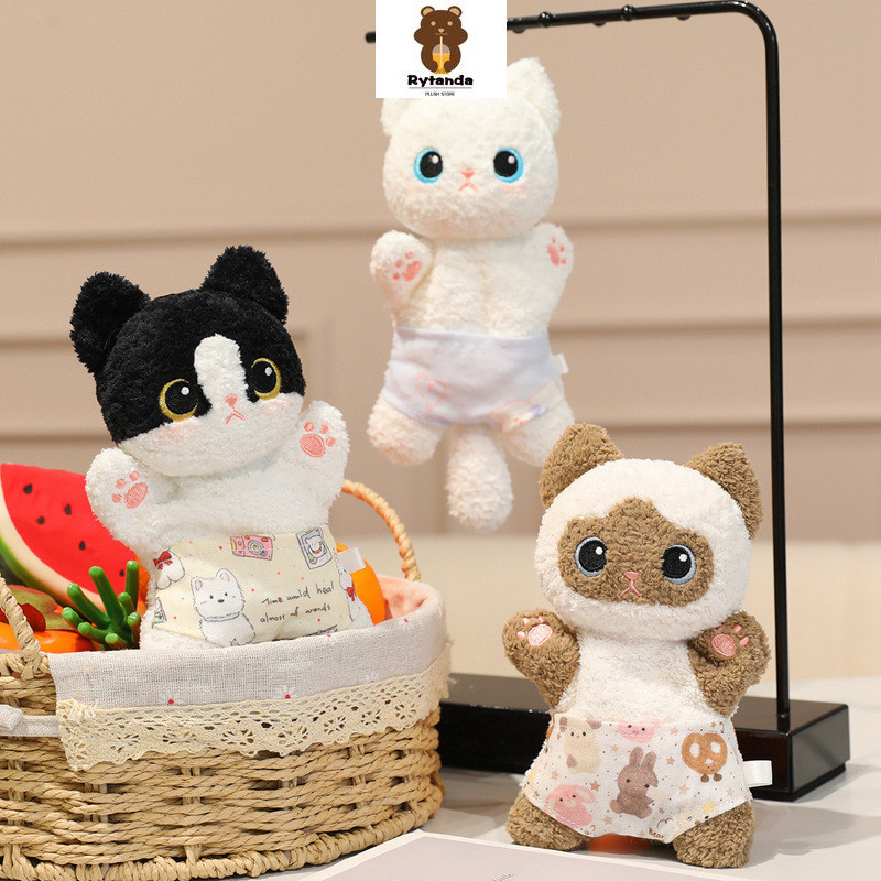 Rytanda Mô Phỏng Dễ Thương Mèo Plushie Giải Nén Túi Đậu Quần Mèo Con Sang Trọng Mặt Dây Chuyền Động Vật Móc Khóa Mềm Động Vật Búp Bê Học Trang Trí Phòng Trẻ Em Bạn Gái Năm Mới Quà Tặng Giáng Sinh