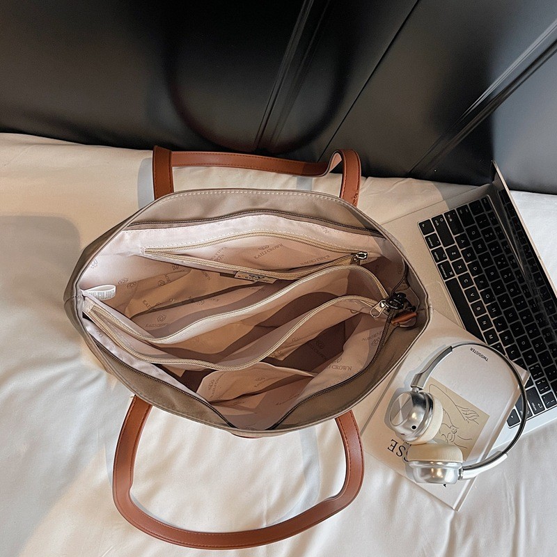 Túi xách nữ Túi Tote dung tích lớn có dây kéo và nhiều túi Túi đeo vai Nylon chống thấm nước nhẹ