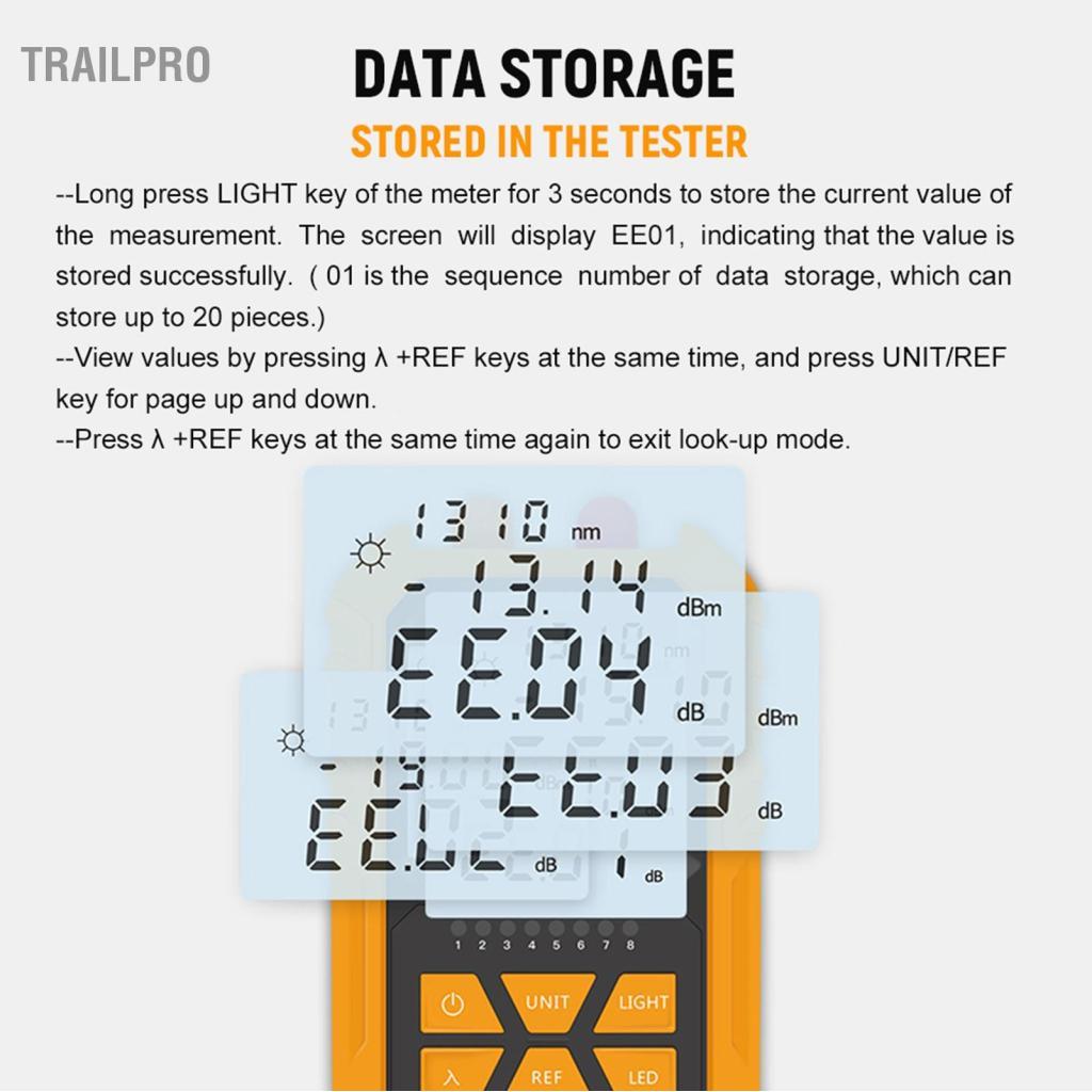 TrailPro Máy đo công suất quang cầm tay TrailPro với đèn đỏ 5km -70-+6dBm Cáp mạng thử nghiệm mini cầm tay kỹ thuật số 7 bước sóng quang tùy chọn